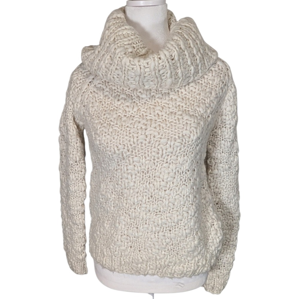 Vivienne Tam Ivory Chunky Knit Cowl Neck Sweater XS Wool Blend Raglan Cream